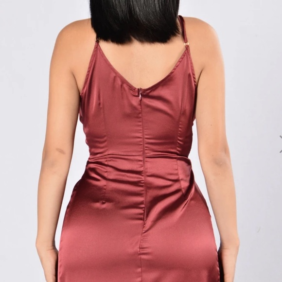 BURGUNDY SATIN HIGH LOW DRESS - Picture 6 of 11